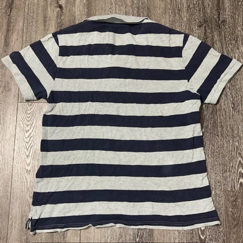 Gap Polo Shirt Mens XL Gray Navy Blue Striped Rugby Short Sleeve Cotton Classic - Picture 4 of 4